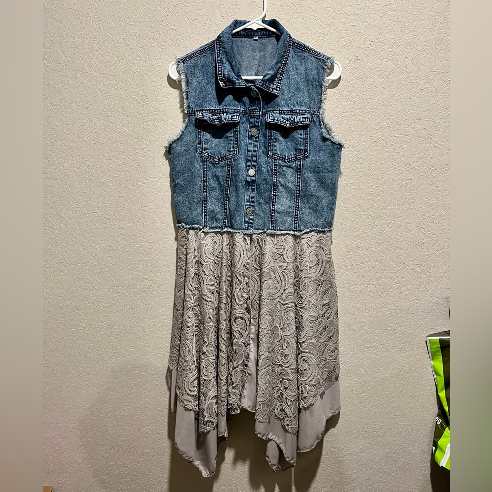 Large jean and lace dress